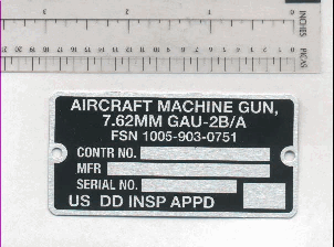 MINIGUN DATA PLATE